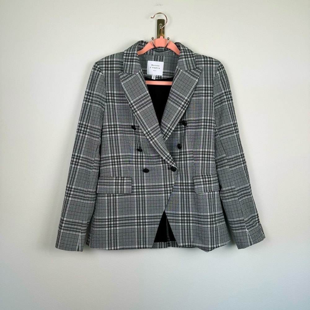 Maison D'amelie Paris Double Breasted Plaid Blazer